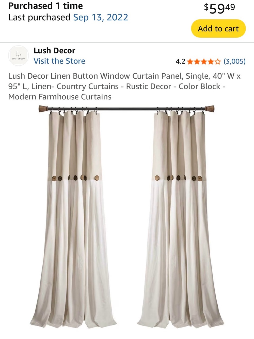 Linen Button Window Curtain Panel - Cream